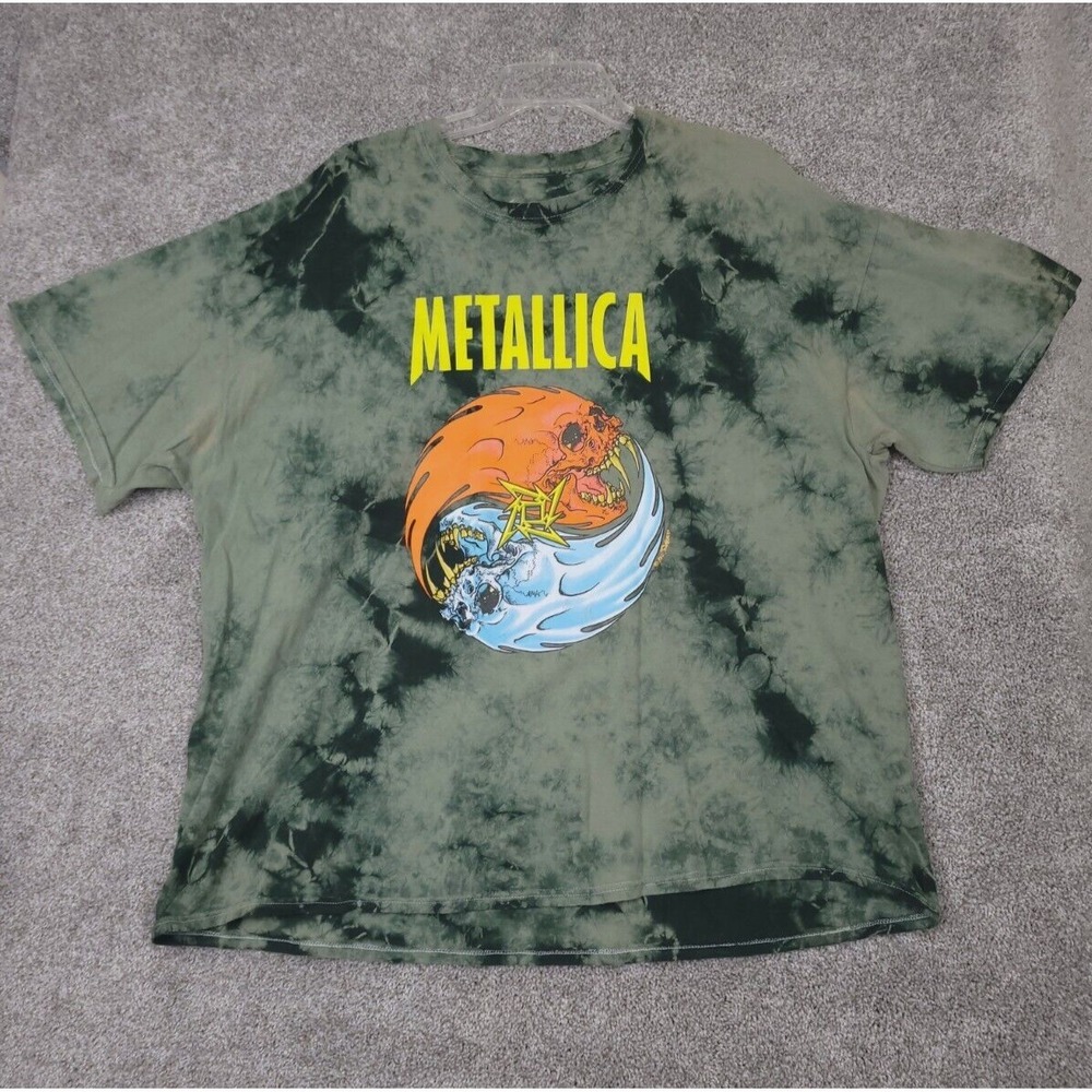 Metallica Shirt Men's XL Green Pushead Skull Music Rock Short Sleeve Tie Dye
